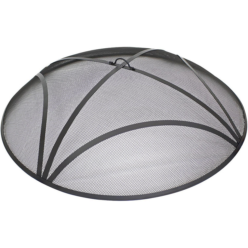 Sunnydaze Outdoor Heavy-Duty Reinforced Steel Round Fire Pit Spark Screen with Ring Handle - 36" - Black Image