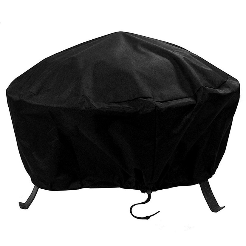 Sunnydaze Outdoor Heavy-Duty Weather-Resistant PVC and 300D Polyester Round Fire Pit Cover with Drawstring and Toggle Closure - 36" - Black Image