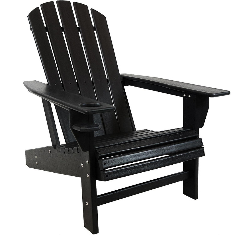 Sunnydaze Outdoor Lake Style Adirondack Chair with Cup Holder - Black Image