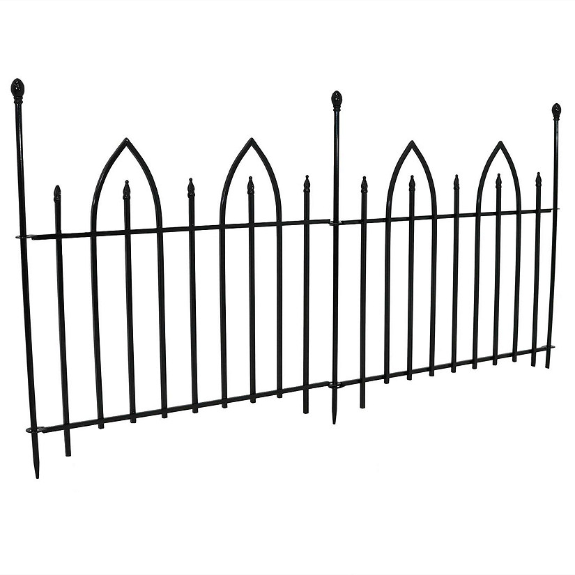 Sunnydaze Outdoor Lawn and Garden Metal Gothic Arch Style Decorative Border Fence Panel Set - 6' - Black - 2pk Image