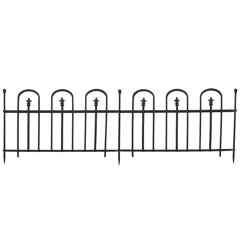 Sunnydaze Outdoor Lawn and Garden Metal Strasbourg Style Decorative Border Fence Panel and Posts Set - 6' - Black - 2pc Image