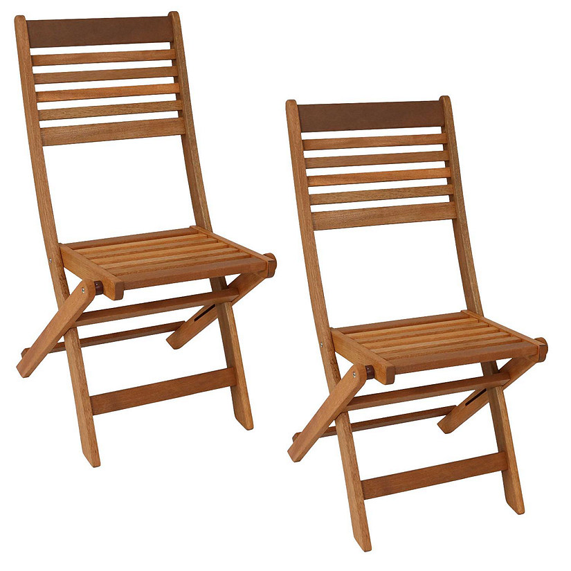 Sunnydaze Outdoor Meranti Wood with Teak Oil Finish Wooden Folding Patio Bistro Chairs Set - Brown - 2pk Image