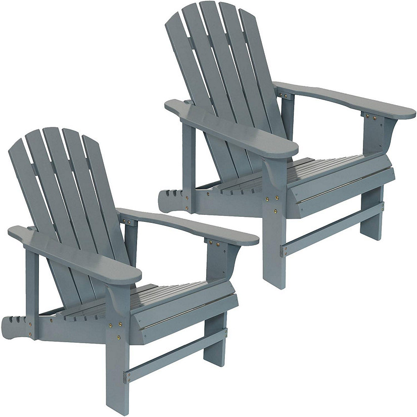 Sunnydaze Outdoor Natural Fir Wood Lounge Adirondack Chair with Adjustable Backrest Set - Gray - 2pk Image
