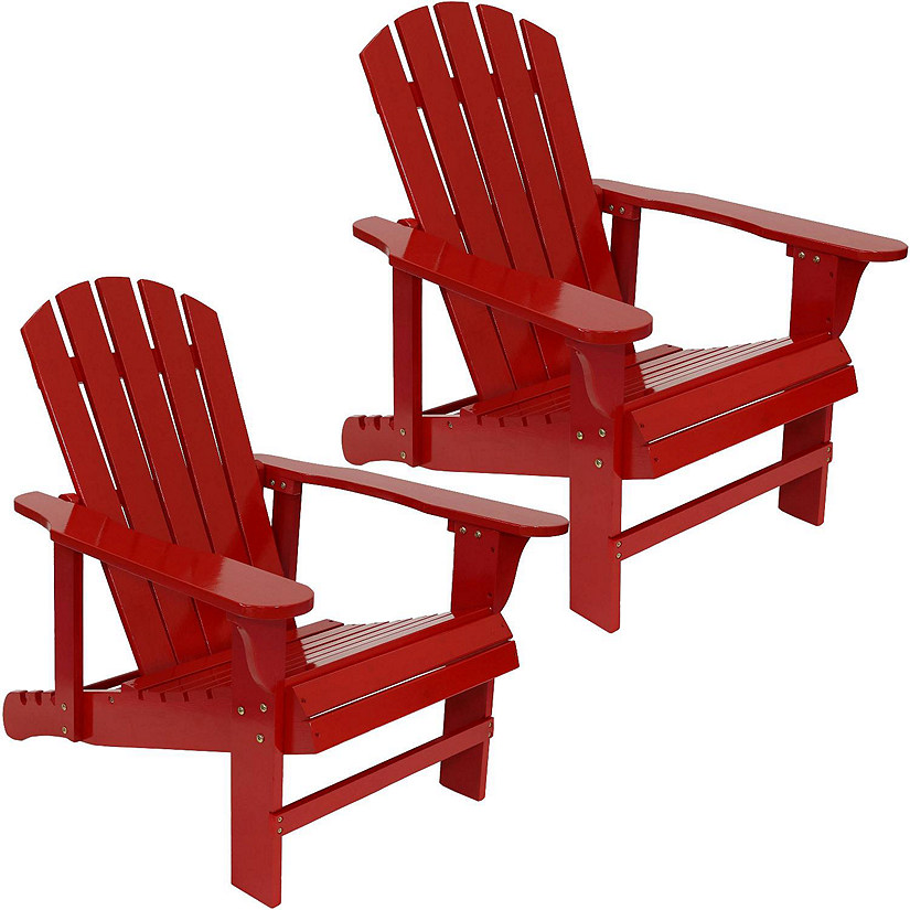 Sunnydaze Outdoor Natural Fir Wood Lounge Patio Adirondack Chair with Adjustable Backrest Set - Red - 2pk Image