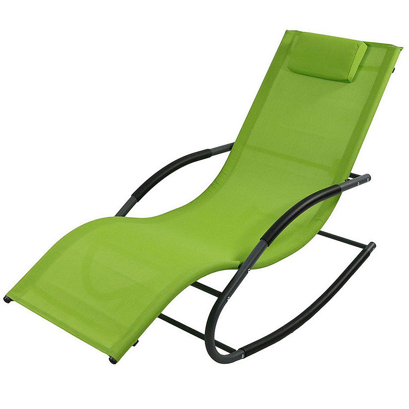 Sunnydaze Outdoor Patio and Lawn Wave Rocking Lounge Chair with Pillow, Green Image