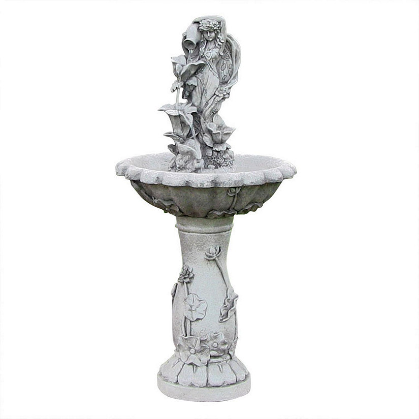 Sunnydaze Outdoor Polyresin Fairy Flower Solar Powered Water Fountain Feature with Battery Backup - 42" Image