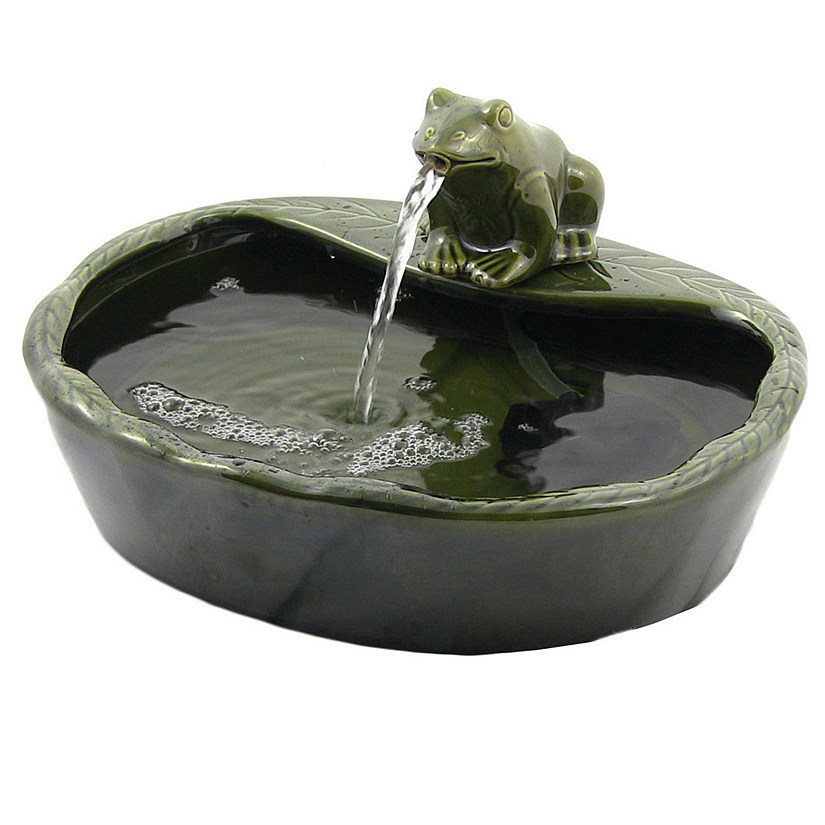 Sunnydaze Outdoor Solar Powered Ceramic Spitting Frog Water Fountain with Submersible Pump - 7" - Green Image