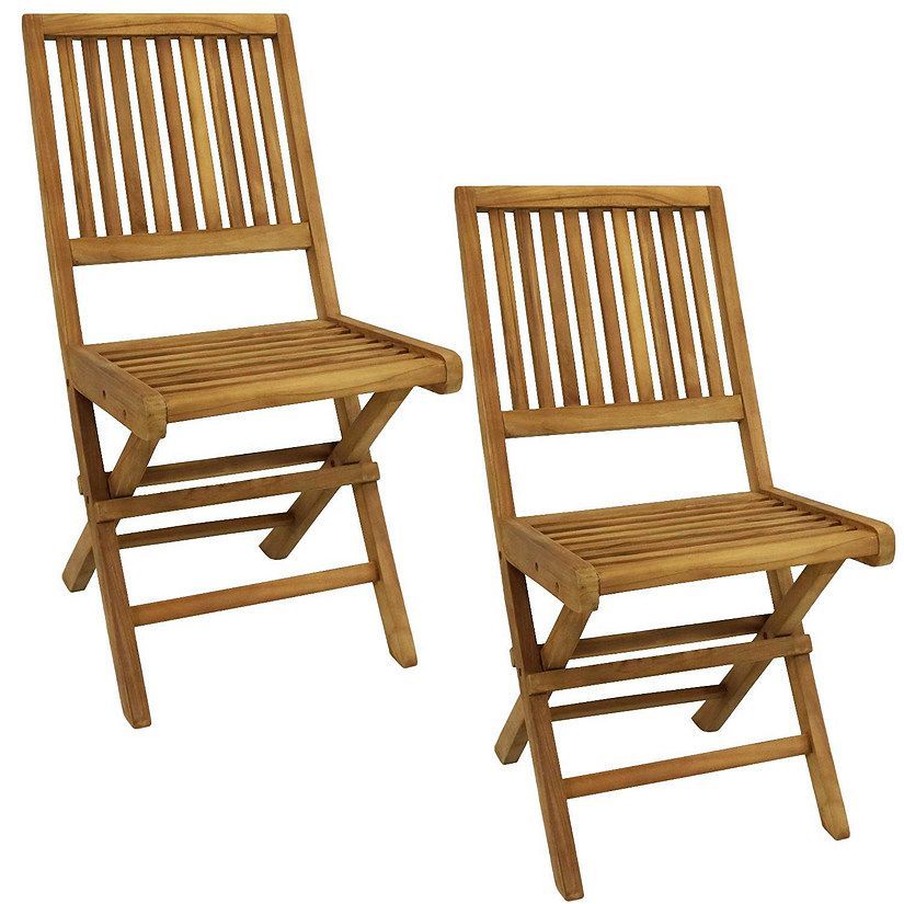 Sunnydaze Outdoor Solid Teak Wood with Stained Finish Nantasket Folding Dining Chairs - Light Brown - 2pk Image