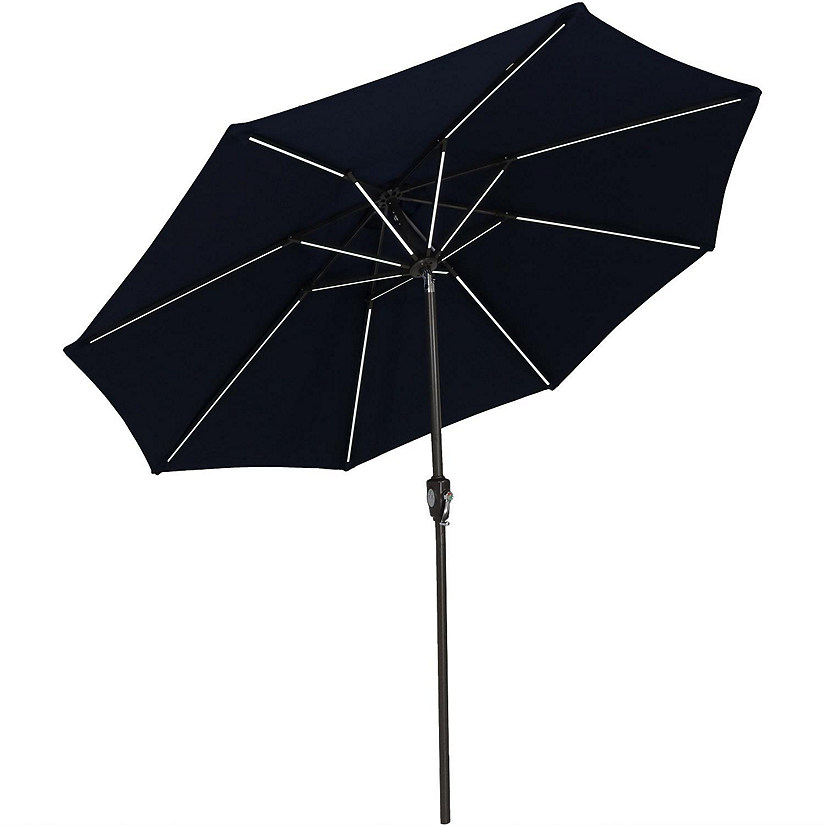 Sunnydaze Outdoor Solution-Dyed Sunbrella Pool Patio Umbrella with Solar LED Light Bars and Tilt - 9' - Navy Blue Image