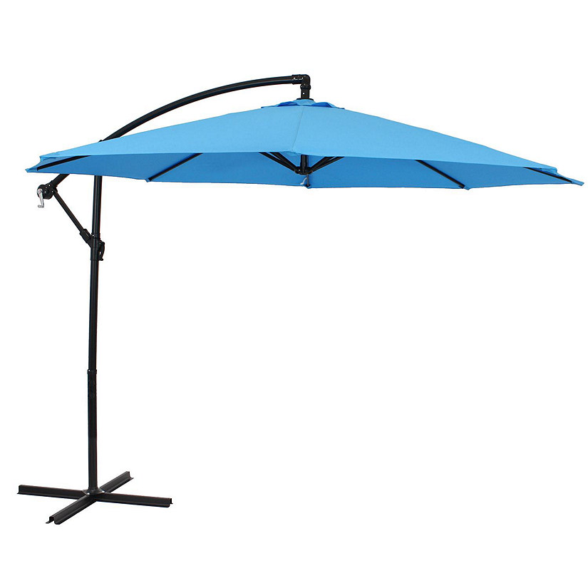 Sunnydaze Outdoor Steel Cantilever Offset Patio Umbrella with Air Vent, Crank, and Base - 9' - Azure Image