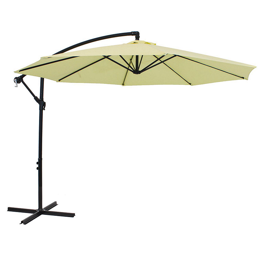 Sunnydaze Outdoor Steel Cantilever Offset Patio Umbrella with Air Vent, Crank, and Base - 9' - Pale Buttercup Image