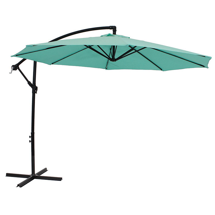 Sunnydaze Outdoor Steel Cantilever Offset Patio Umbrella with Air Vent, Crank, and Base - 9' - Seafoam Image