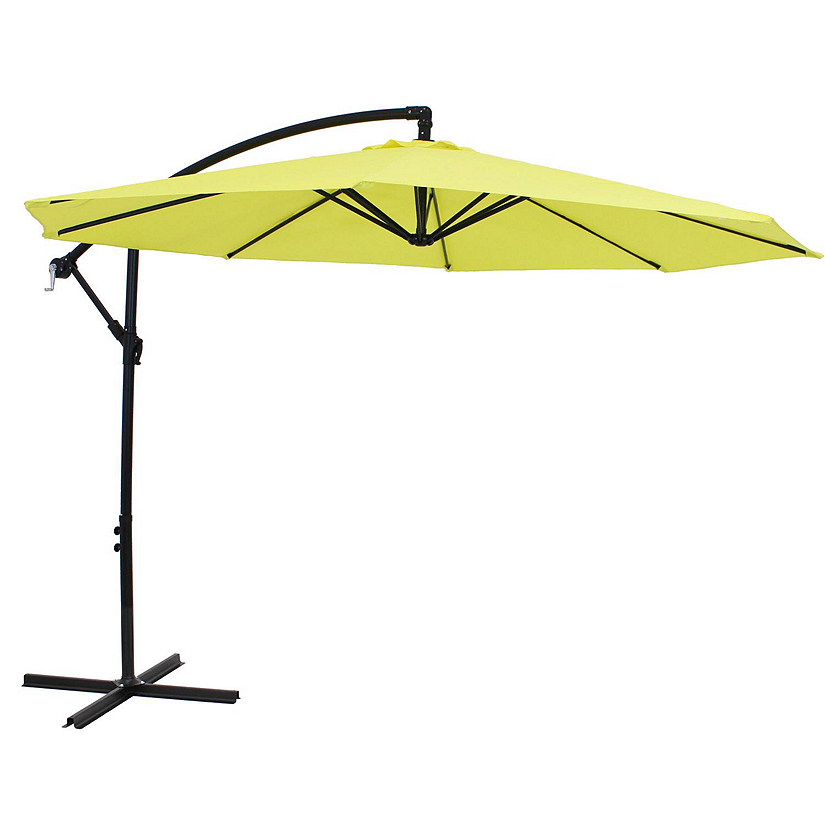 Sunnydaze Outdoor Steel Cantilever Offset Patio Umbrella with Air Vent, Crank, and Base - 9' - Sunshine Image