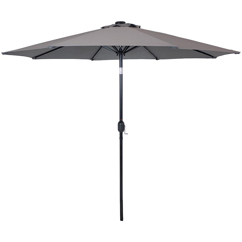 Sunnydaze Outdoor Steel Cantilever Offset Patio Umbrella with Solar LED Lights, Crank, and Push Button Tilt - 9' - Gray Image