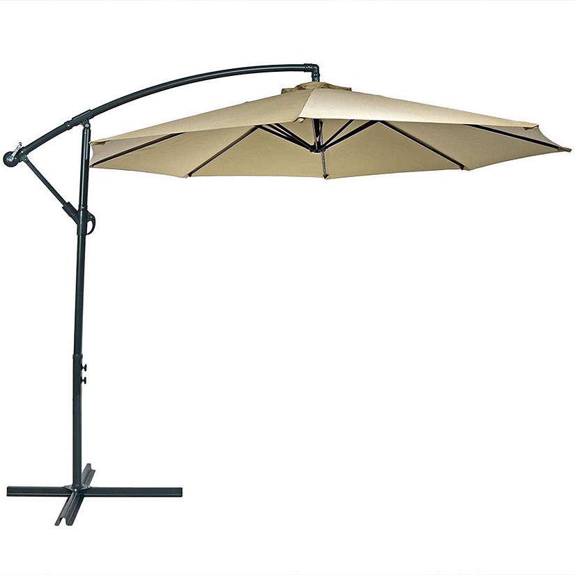 Sunnydaze Outdoor Steel Offset Cantilever Pool Patio Umbrella with Crank and Cross Base - 10' - Beige Image