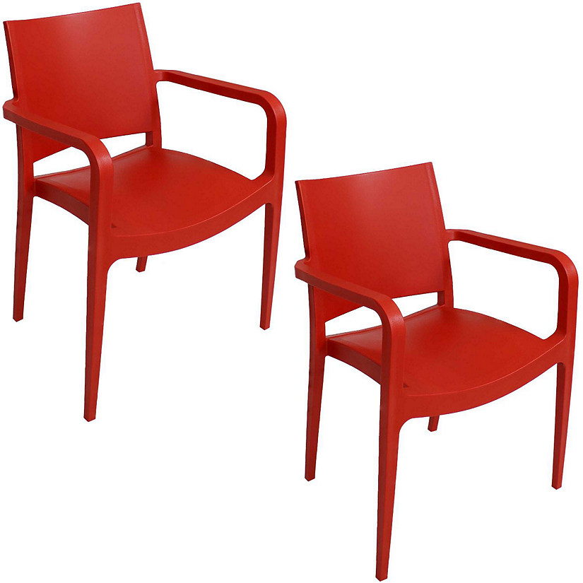 Sunnydaze Plastic All-Weather Commercial-Grade Landon Indoor/Outdoor Patio Dining Arm Chair, Red, 2pk Image