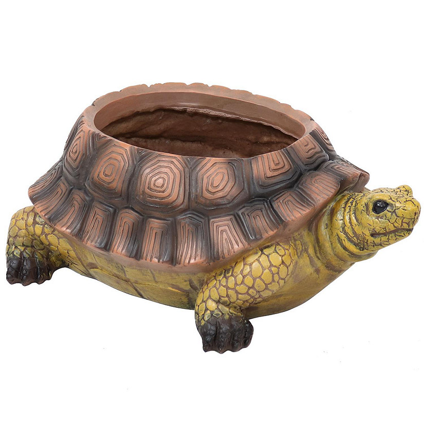Sunnydaze Polyresin Teddy the Turtle Decorative Indoor/Outdoor Garden Planter for Patio, Lawn, Porch and Backyard - 11" W - Green and Brown Image