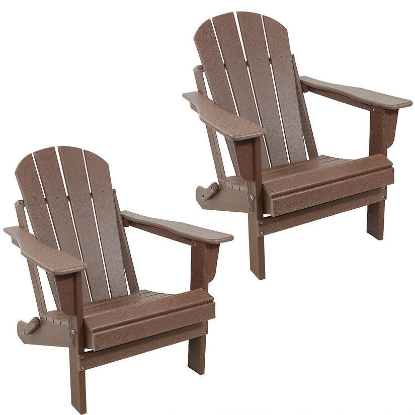 Sunnydaze Portable, Foldable, Outdoor Adirondack Chair - All-Weather Design - 300-Pound Capacity - 34.5" H - Brown - Set of 2 Image