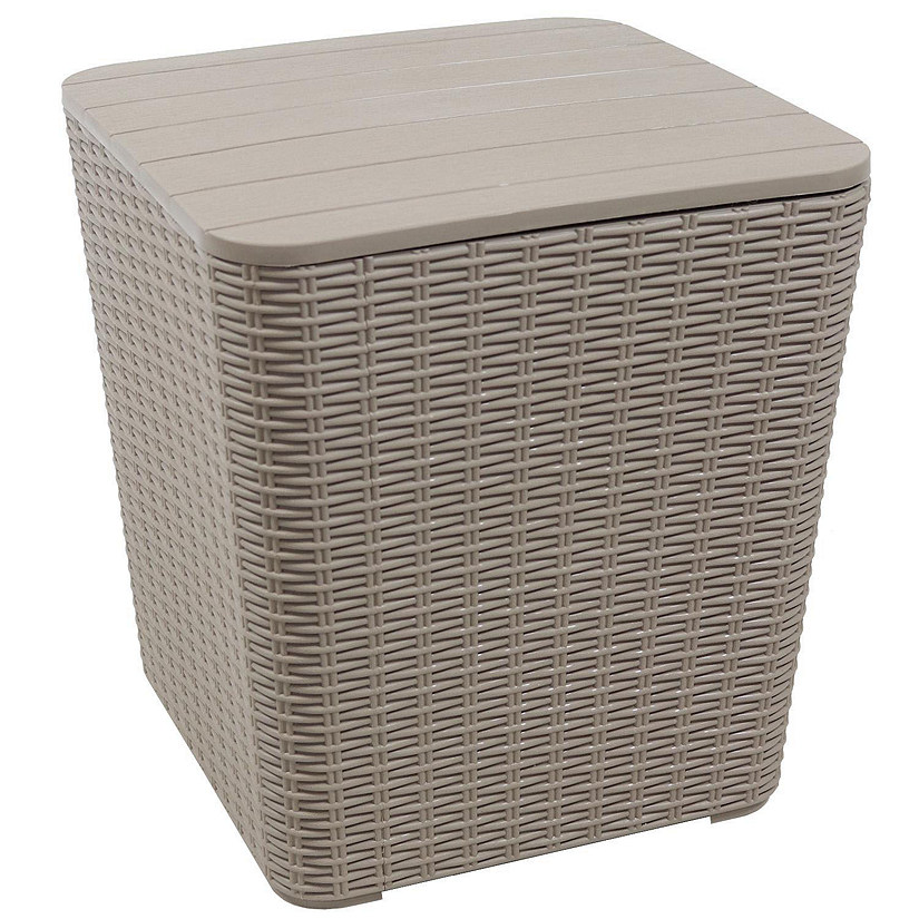 Sunnydaze Rattan Design Outdoor Side Table with Storage - 11.5-Gal. - Driftwood Image