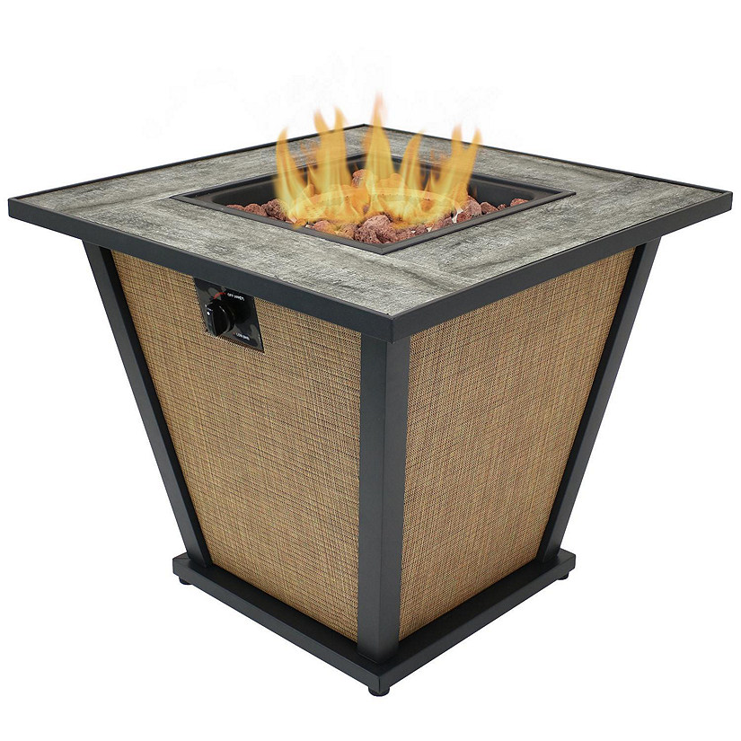 Sunnydaze Reykir Modern Smokeless Metal Outdoor Fire Pit with Tile Tabletop and Rafa Fabric Sides - 24" H Image