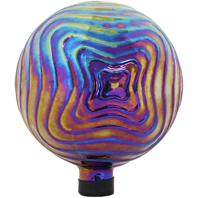 Sunnydaze Rippled Texture Indoor/Outdoor Gazing Globe Glass Garden Ball - 10" Diameter - Blue, Purple and Gold Image