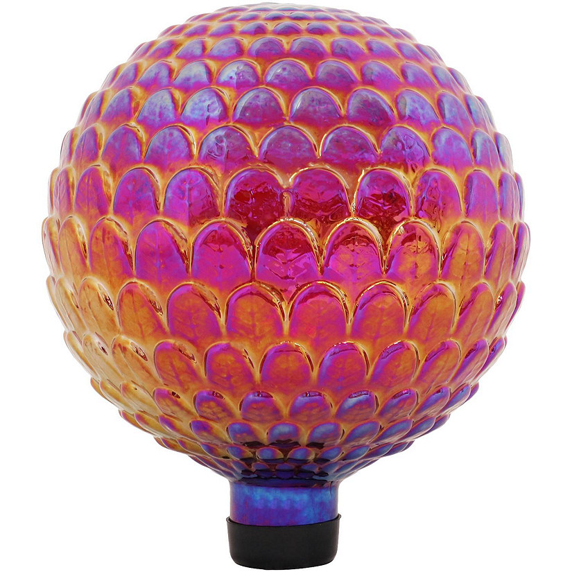 Sunnydaze Scalloped Texture Indoor/Outdoor Gazing Globe Glass Garden Ball - 10" Diameter - Red Image