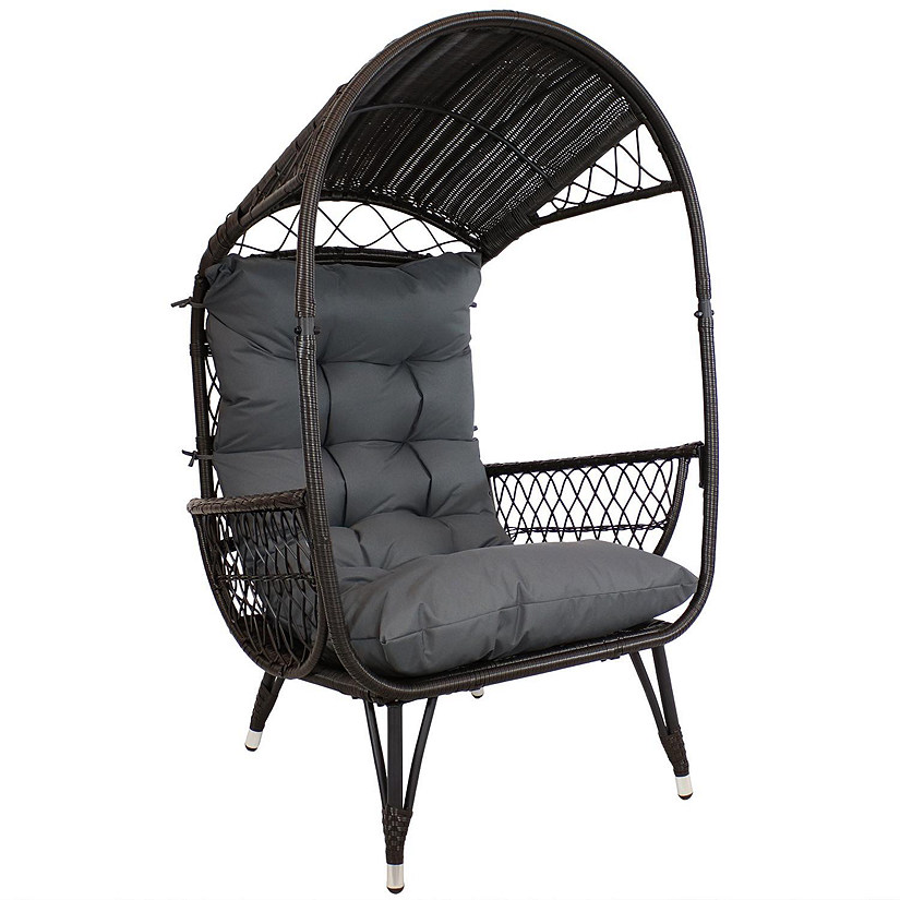 Sunnydaze Shaded Comfort Wicker Outdoor Egg Chair with Legs 56.5" H