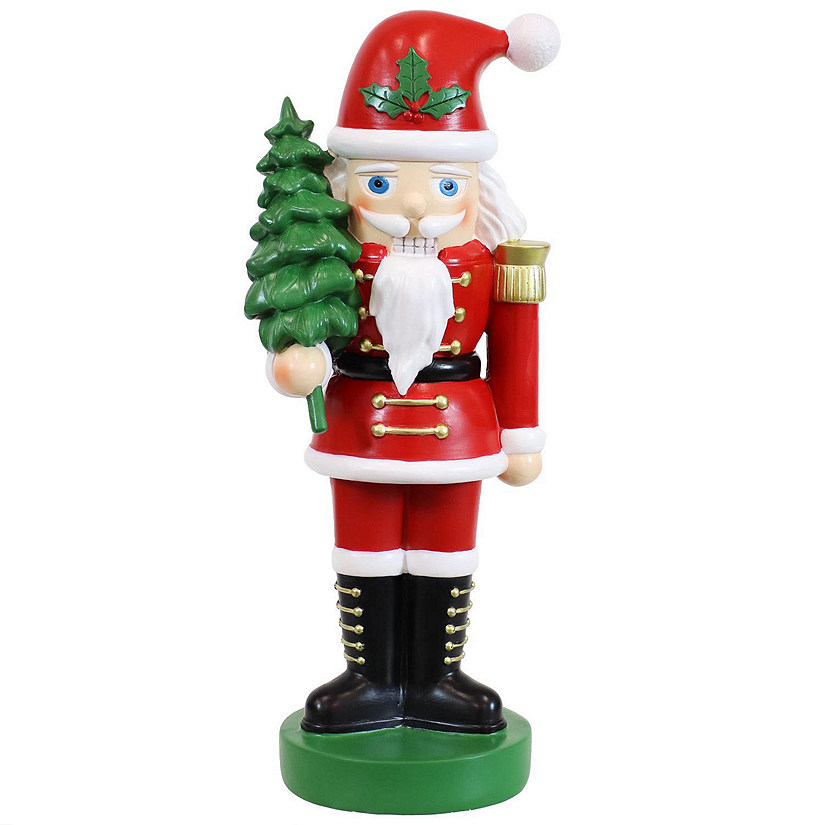 Sunnydaze Small Indoor Christmas Nutcracker Statue - Santa Claus with Tree - Red/Green - 16.75" Image