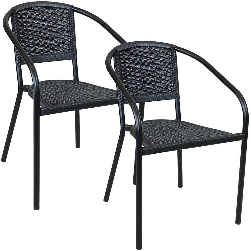 Sunnydaze Steel Frame and Polypropylene Seat and Back Aderes Outdoor Patio Arm Chair, Black, 2pk Image