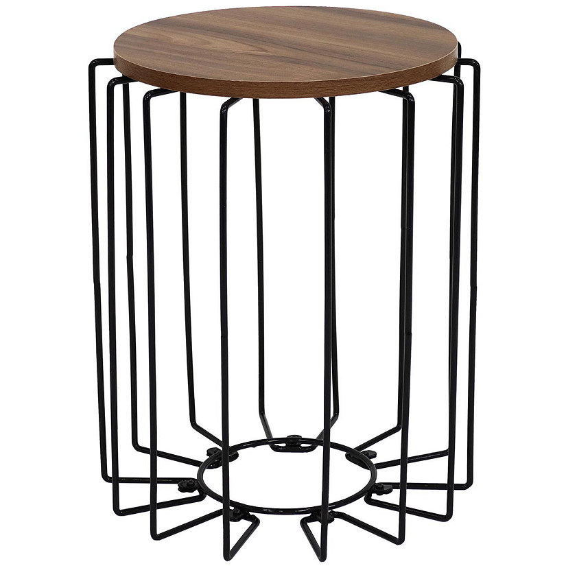 Sunnydaze Steel Wire Indoor End Table with Faux Woodgrain MDF Tabletop - 17.75&#8221; H - Brown Image