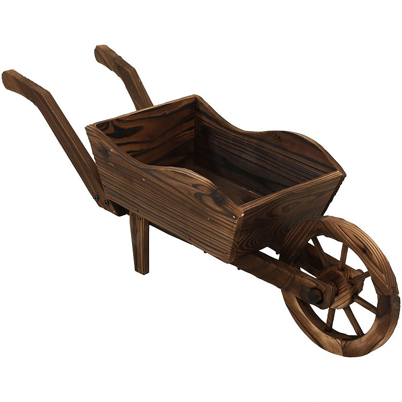 Sunnydaze Wooden Decorative Wheelbarrow Planter for Patio, Lawn and Garden - 35" L x 10" W x 11" - Brown Image