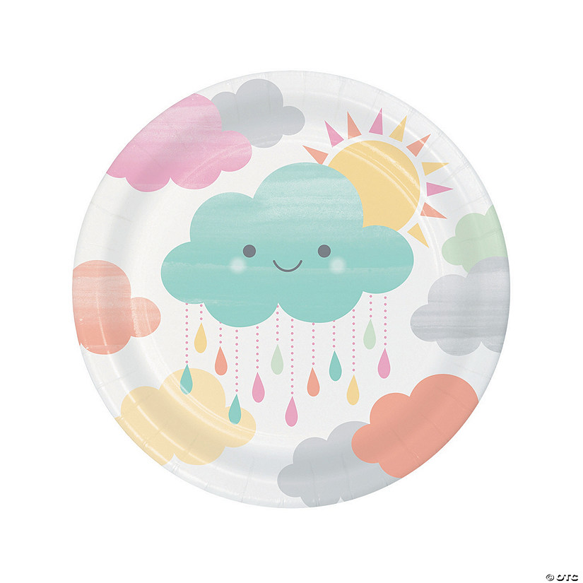 Sunshine Baby Shower Blue Cloud Paper Dessert Plates - 8 Ct. Image