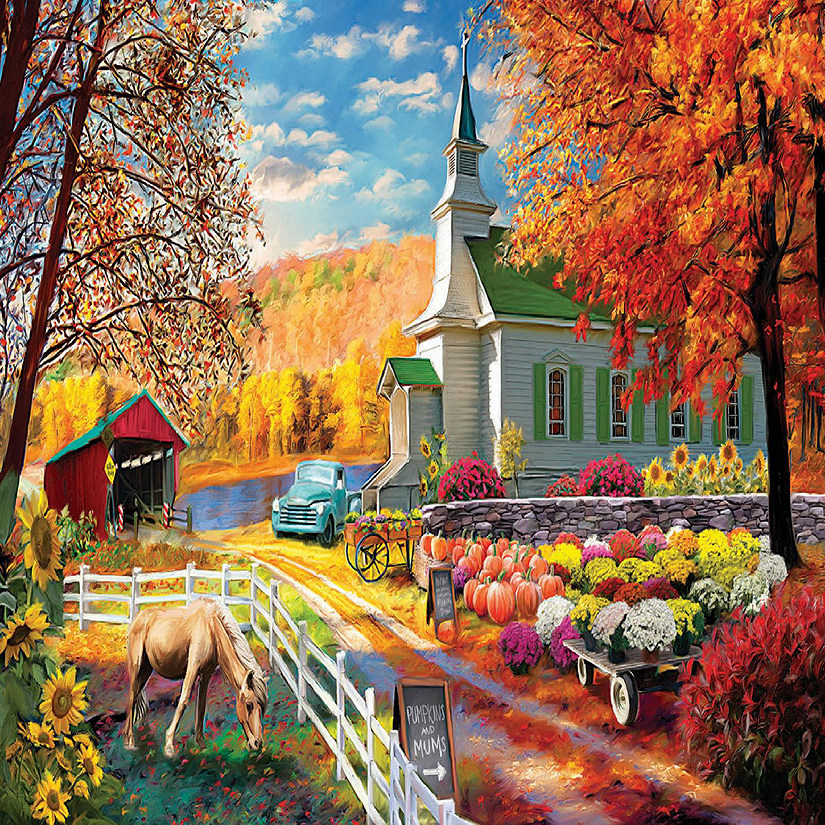 Sunsout Fall church 1000 pc  Jigsaw Puzzle Image