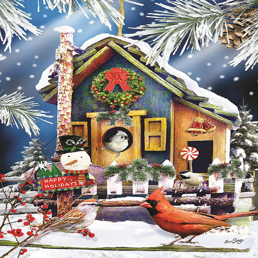 Sunsout Holiday Birdhouse 500 pc  Jigsaw Puzzle Image