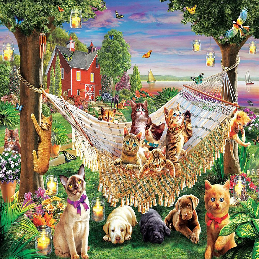 Sunsout Kittens Puppies and Butterflies 500 pc  Jigsaw Puzzle Image