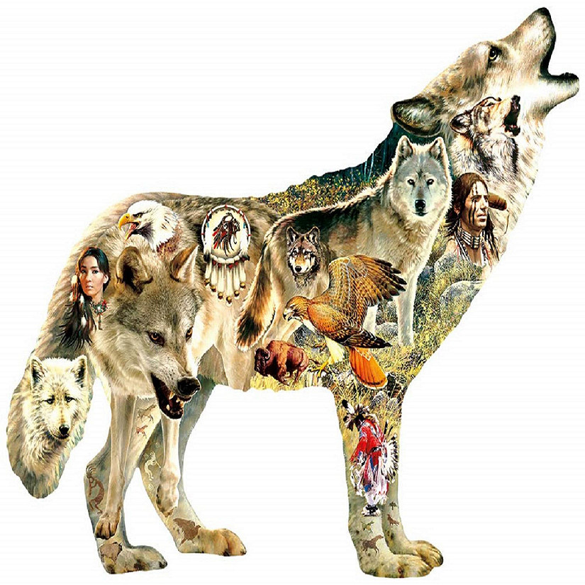 Sunsout Native American Wolf 750 pc Special Shape Jigsaw Puzzle Image