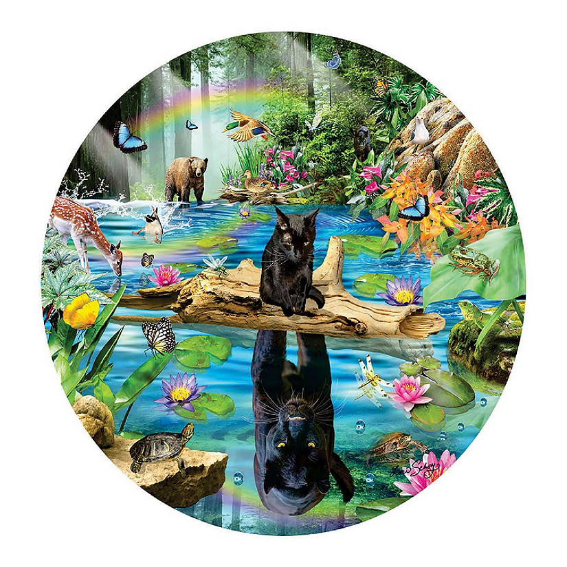 Sunsout Panther Reflections 500 pc Round Jigsaw Puzzle Image
