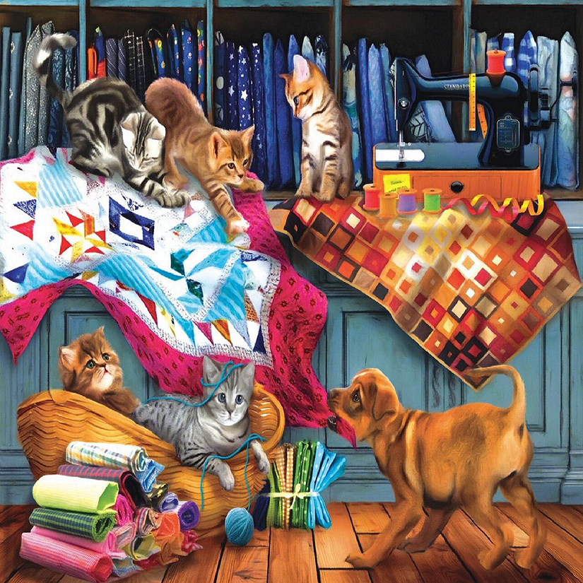 Sunsout Quilting Room Mischief 300 pc  Jigsaw Puzzle Image