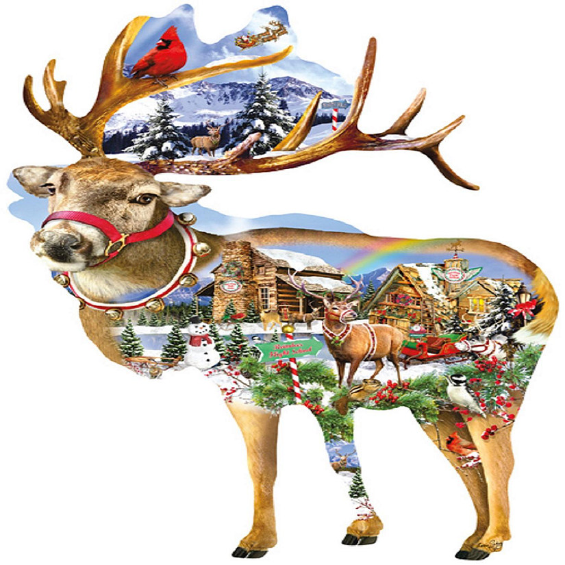 Sunsout Reindeer Training 800 pc Special Shape Jigsaw Puzzle Image