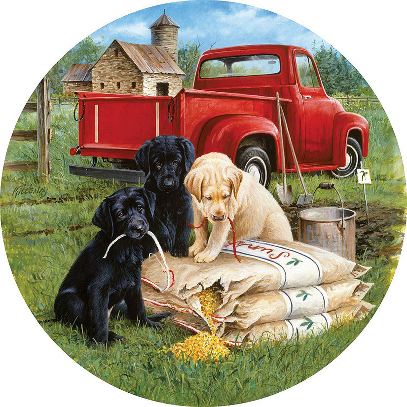 Sunsout Seeds of Mischief 500 pc Round Jigsaw Puzzle Image