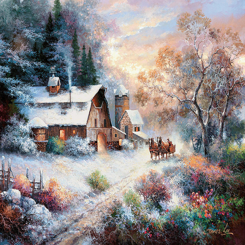 Sunsout Snowy Evening Outing 1000 pc  Jigsaw Puzzle Image