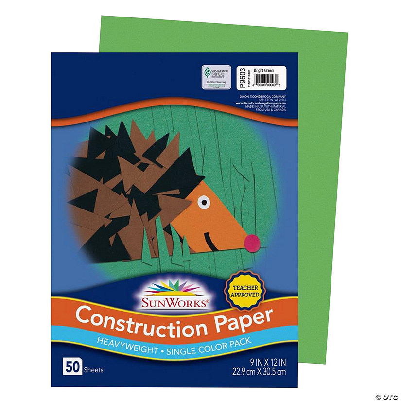 Sunworks&#174; Green 9" x 12" Heavyweight Construction Paper - 50 Sheets Image