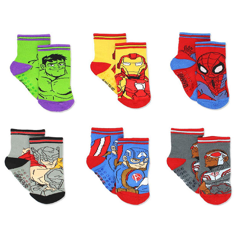 Super Hero Adventures Avengers Boys 6 pack Socks with Grippers (2T-3T, Multi) Image