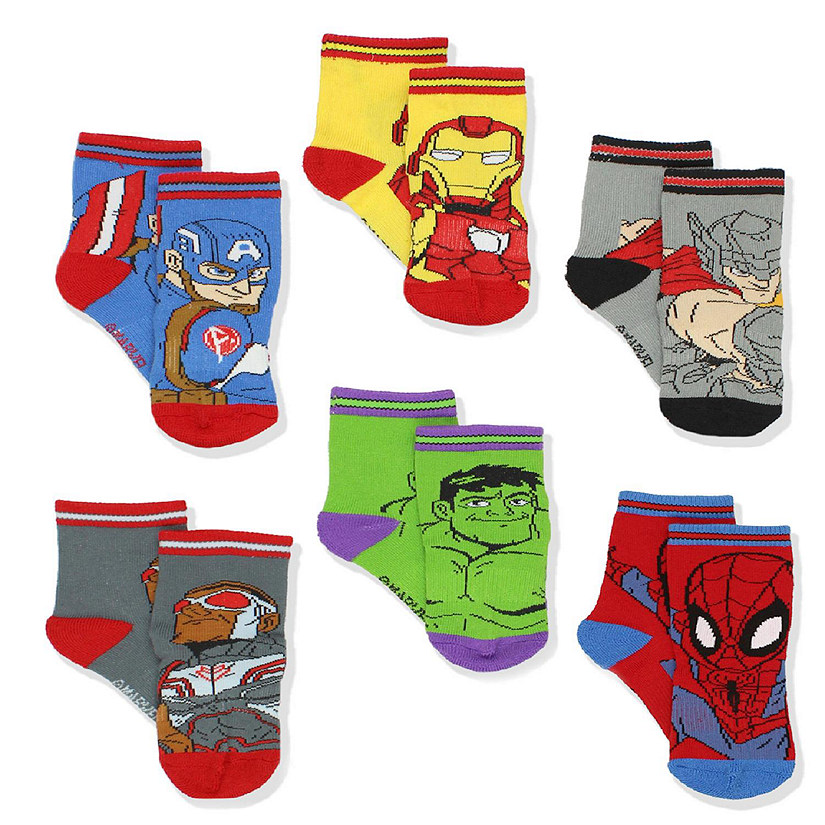 Super Hero Adventures Boys Toddler 6 pack Crew Socks (2T-3T, Avengers Multi) Image