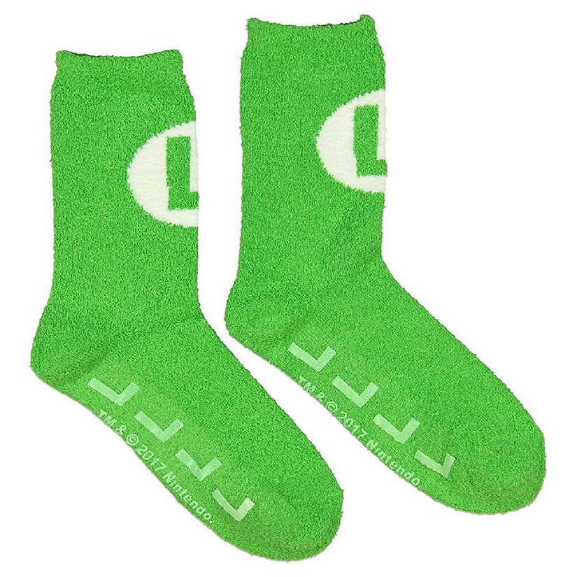 Super Mario Bros. Green Luigi Logo Cozy Adult Crew Socks Image