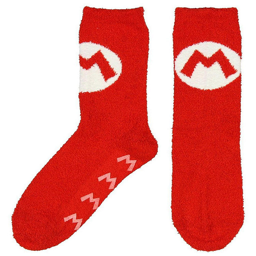 Super Mario Bros. Red Mario Logo Cozy Adult Crew Socks Image