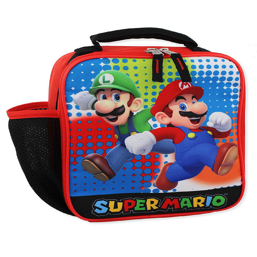Super Mario Bros Boy's Girl's Soft Insulated School Lunch Box (One Size, Blue) Image
