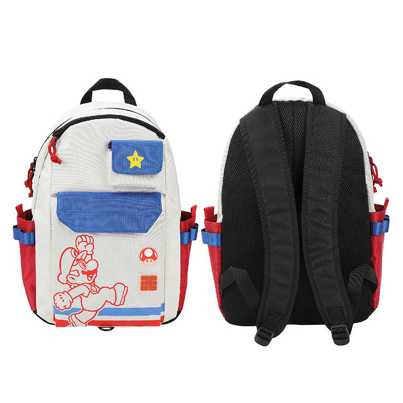 Super Mario Bros Mario Jump Pose 19" White Backpack Image