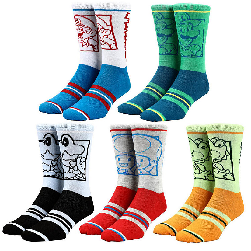 Super Mario Split Mens Collectible  Crew Sock 5 pack Image