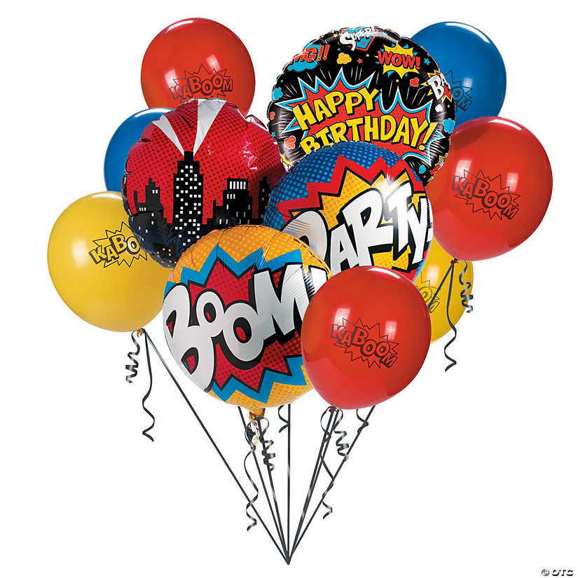 Superhero Birthday Mylar Balloon Bouquet - 17 Pc. Image